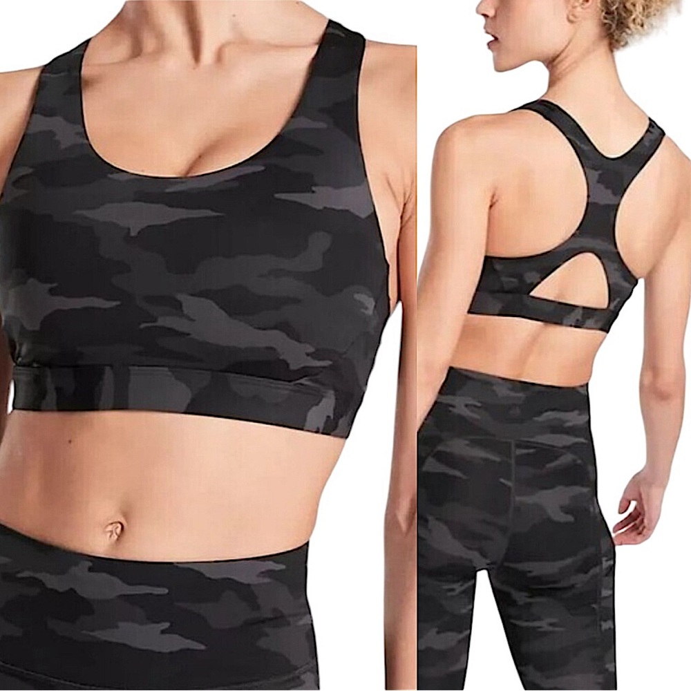 ATHLETA: NWT Ultimate Printed Bra D-DD, Black Camo -Size 3X